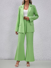 green bell sleeve suit top and bell-bottom pants set, view 3 - MRSLM