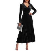 women's v-neck velvet evening dress, view 2 - MRSLM