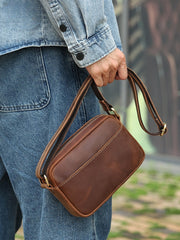 men's retro leather shoulder bag, view 3 - MRSLM