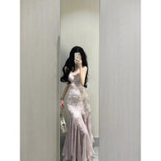 Slim fit floral fishtail dress, view 3 - MRSLM