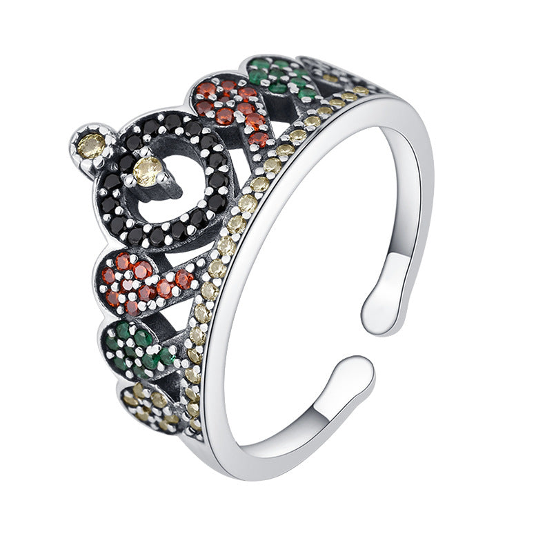 925 Sterling Silver Crown Ring Female Personality Minority Ring