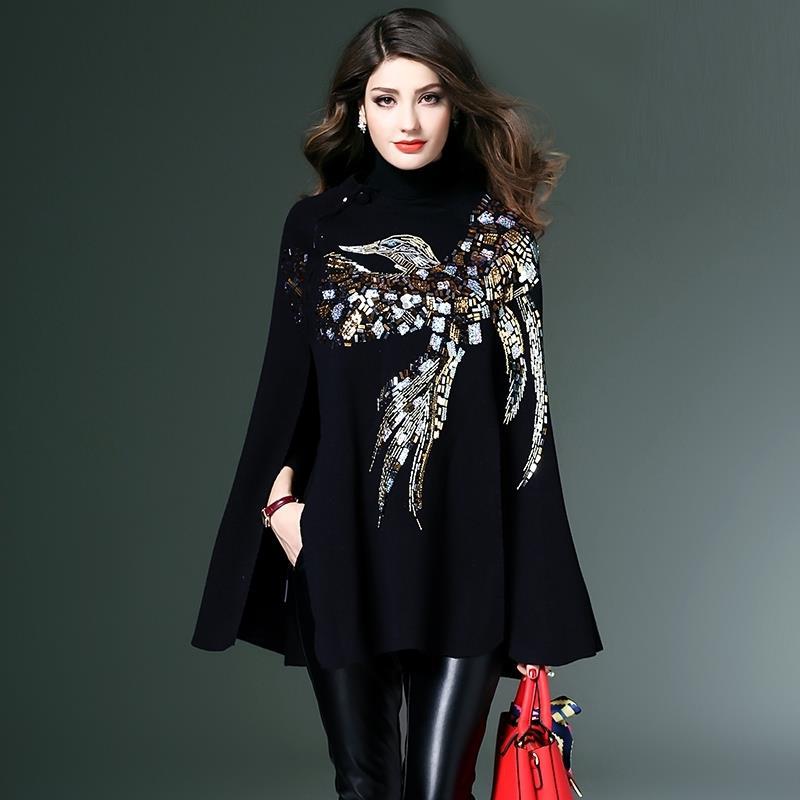women's thick pullover sweater cloak, view 2 - MRSLM