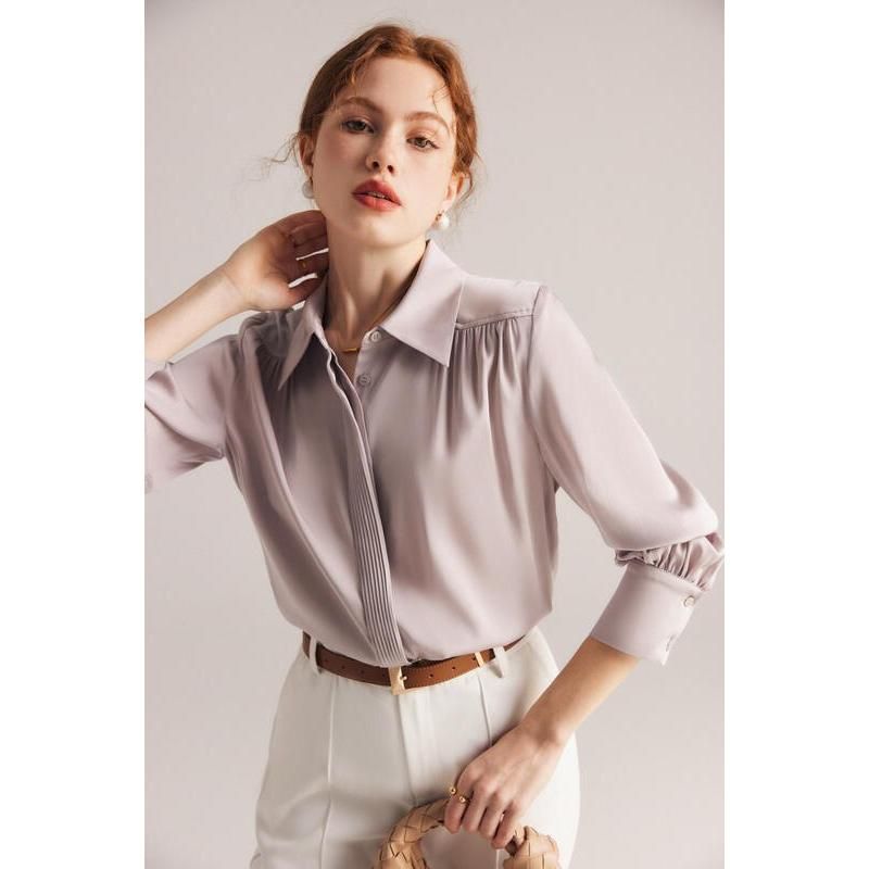 Long sleeve silk blouse for women, view 30 - MRSLM