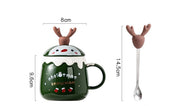 Christmas reindeer ceramic mug with lid and spoon, view 3 - MRSLM