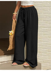Women's plus size drawstring wide-leg pants, view 4 - MRSLM
