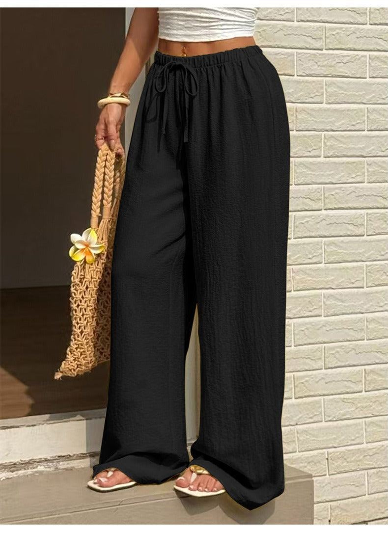 Women's plus size drawstring wide-leg pants, view 4 - MRSLM