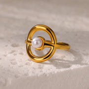gold-tone imitation pearl ring, view 8 - MRSLM