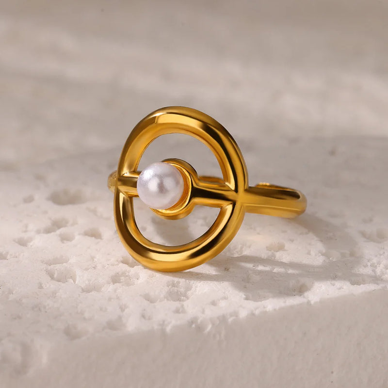 gold-tone imitation pearl ring, view 8 - MRSLM