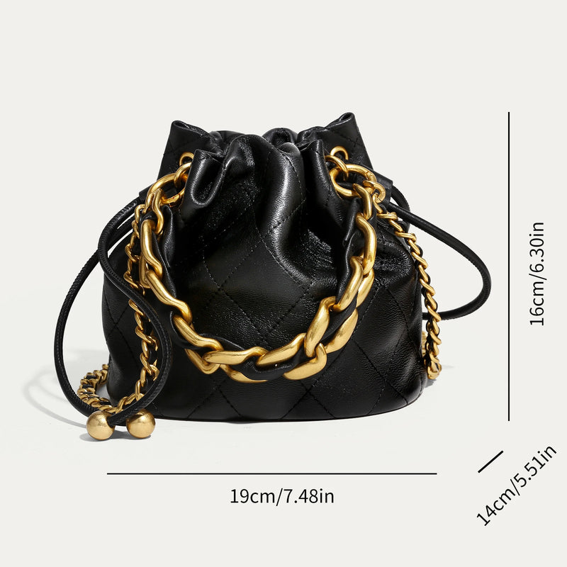 genuine leather quilted drawstring bucket bag, view 7 - MRSLM