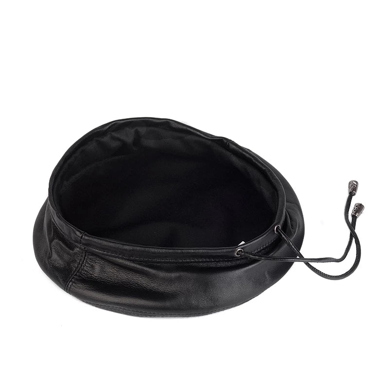 genuine leather retro beret cap, view 3 - MRSLM
