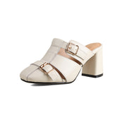 Embroidered leather high heel slippers, view 13 - MRSLM