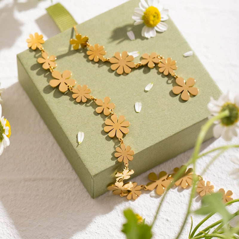 gold plated asymmetrical daisy earrings, view 6 - MRSLM