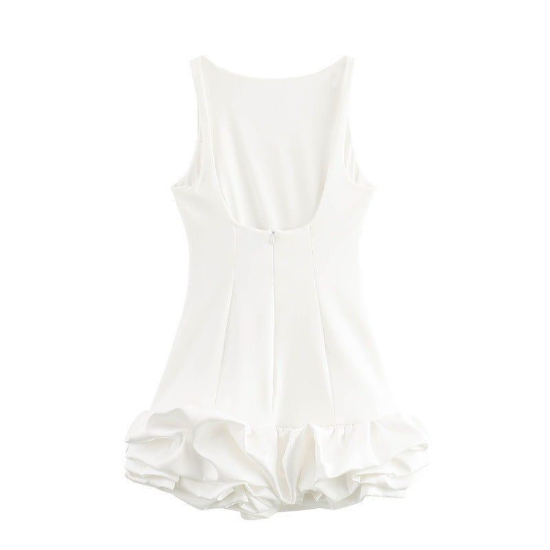 white sleeveless short frill dress, view 6 - MRSLM