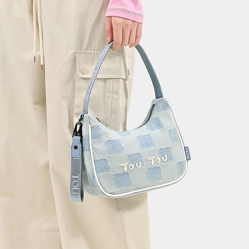 denim look baguette bag, view 4 - MRSLM