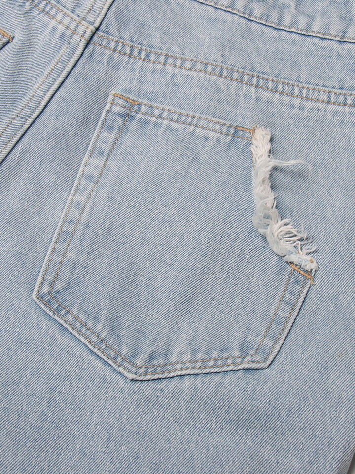 Vintage Light Blue Washed High-waisted Tooling Jeans For Women