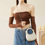rose pink leather crescent crossbody bag, view 7 - MRSLM