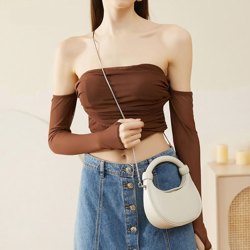 rose pink leather crescent crossbody bag, view 7 - MRSLM