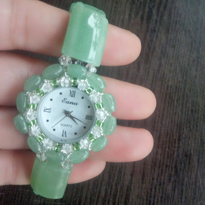 women's green jade beaded quartz watch - MRSLM