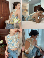 women's floral lace-up knit vest, view 10 - MRSLM