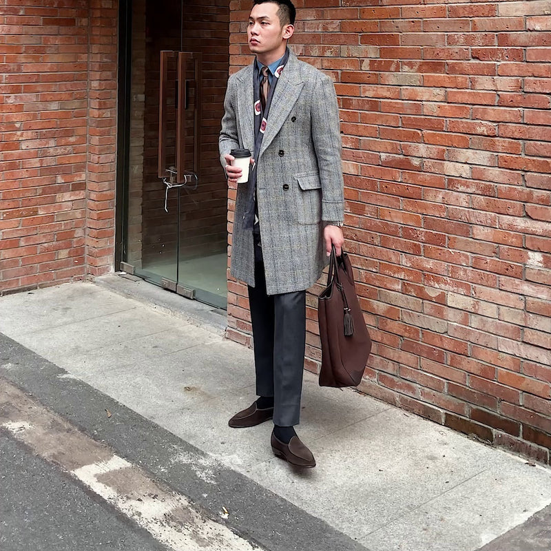 retro wool blend plaid polo coat, view 2 - MRSLM