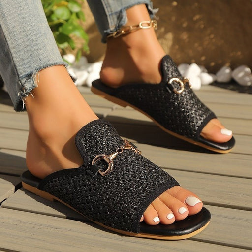 Hollow square-toe flat slide sandals, view 4 - MRSLM