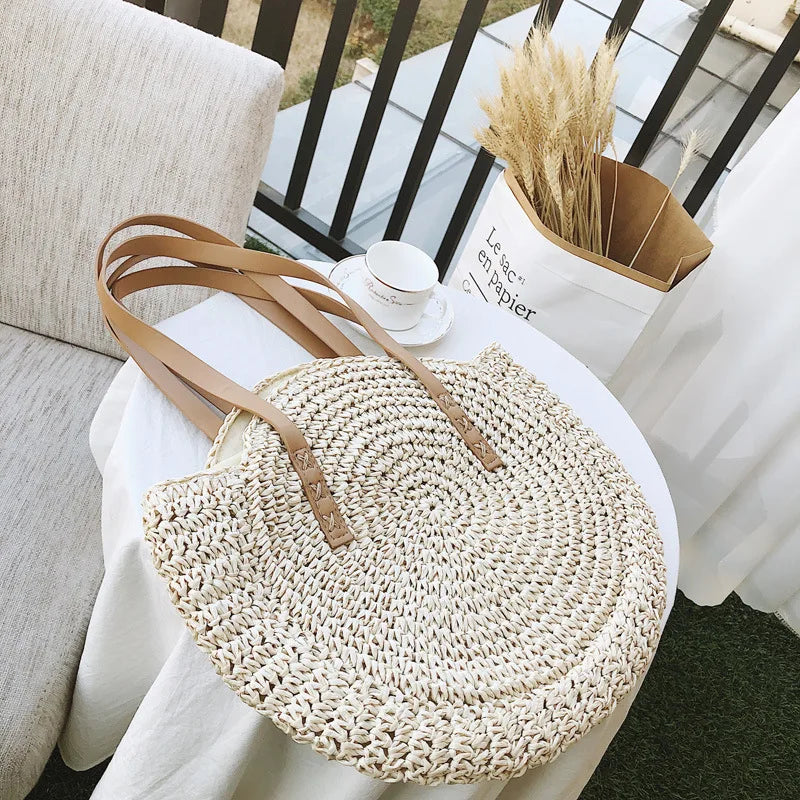 round straw beach bag, view 3 - MRSLM