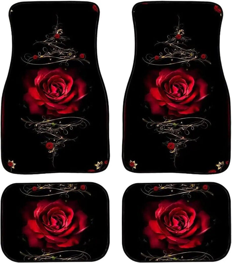 Red rose printed all-weather car floor mats, view 6 - MRSLM