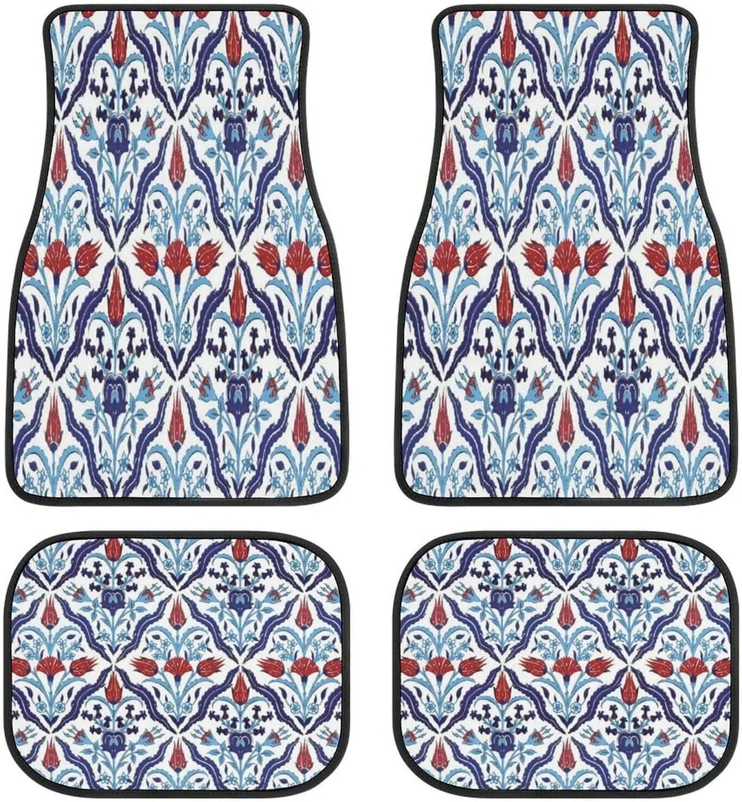 Vintage Persian-Turkish Patterned Car Floor Mats (4-Piece Set)