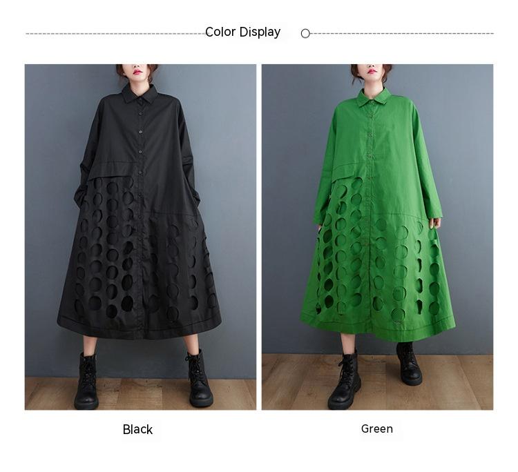 women's mid-length loose cotton shirt coat, view 10 - MRSLM