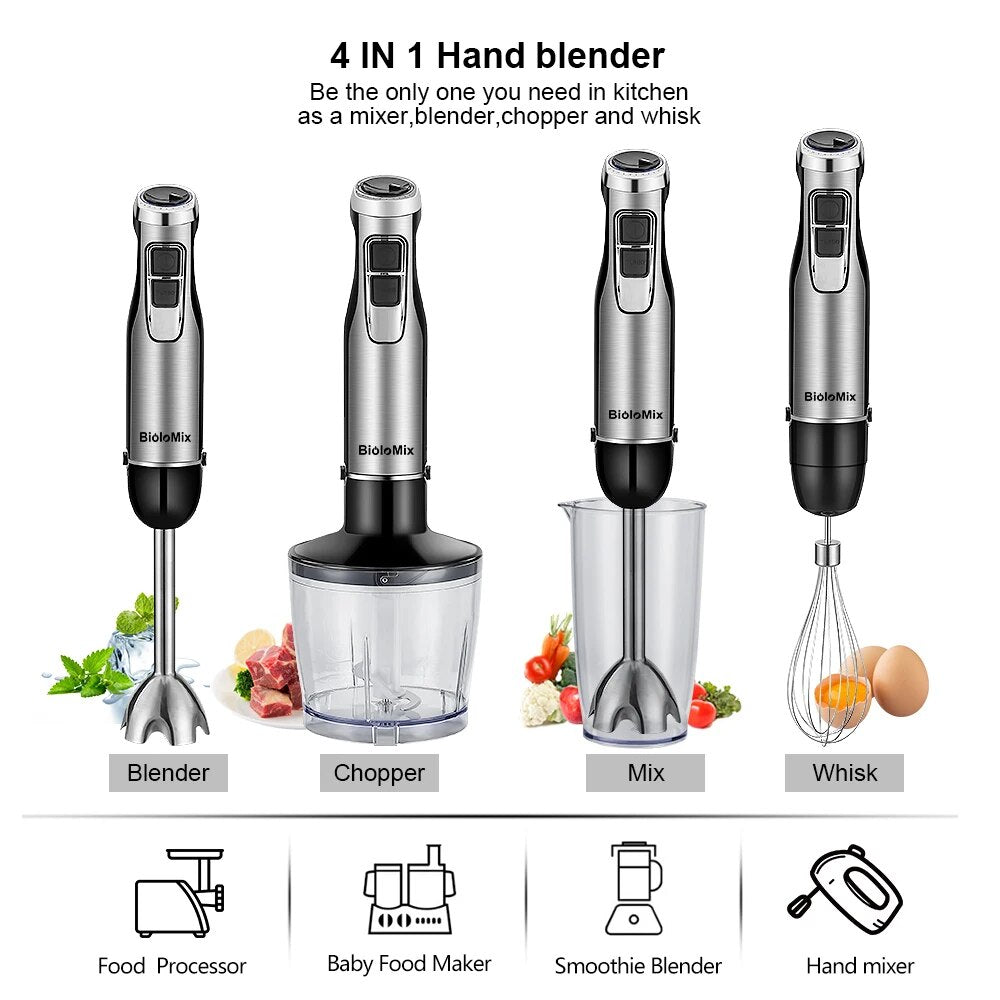 1200W 4-in-1 Immersion Hand Blender with Attachments for Chopping and Smoothies