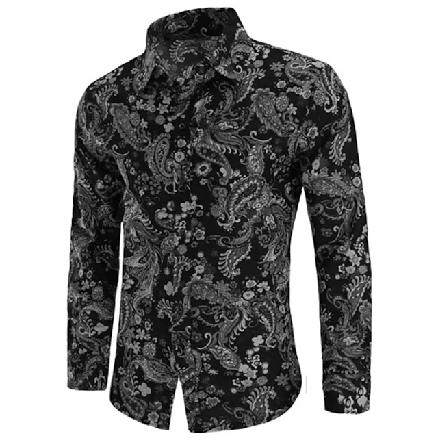 Men's Fashion Long-Sleeved Shirt - Nightclub Floral Print, Slim Fit, British Style