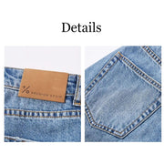 high-waisted straight denim shorts, view 9 - MRSLM