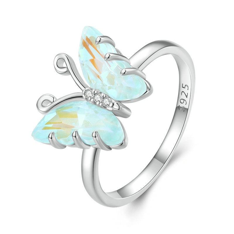 s925 silver iridescent butterfly crystal ring, view 4 - MRSLM