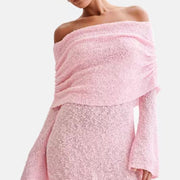 Women's hollow-out off-shoulder long sleeve short dress, view 4 - MRSLM