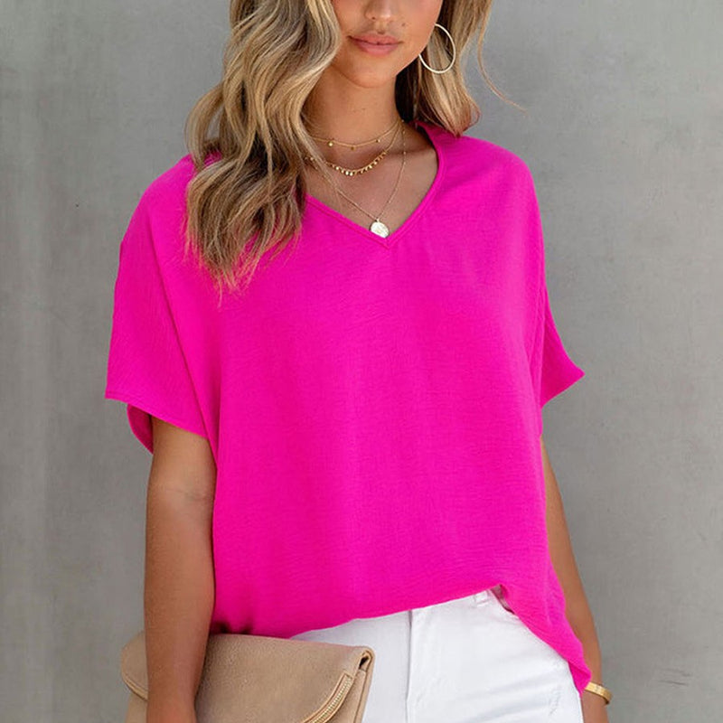 women's loose v-neck short sleeve t-shirt - MRSLM