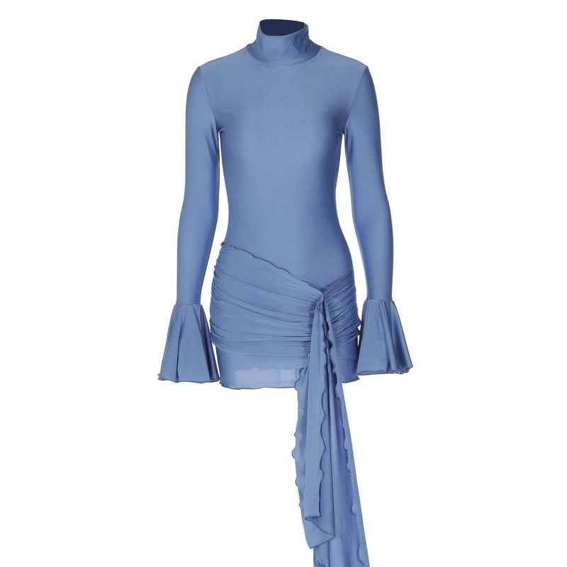 half collar bell sleeve dress, view 7 - MRSLM