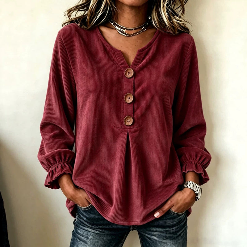 Women's corduroy long sleeve blouse, view 7 - MRSLM