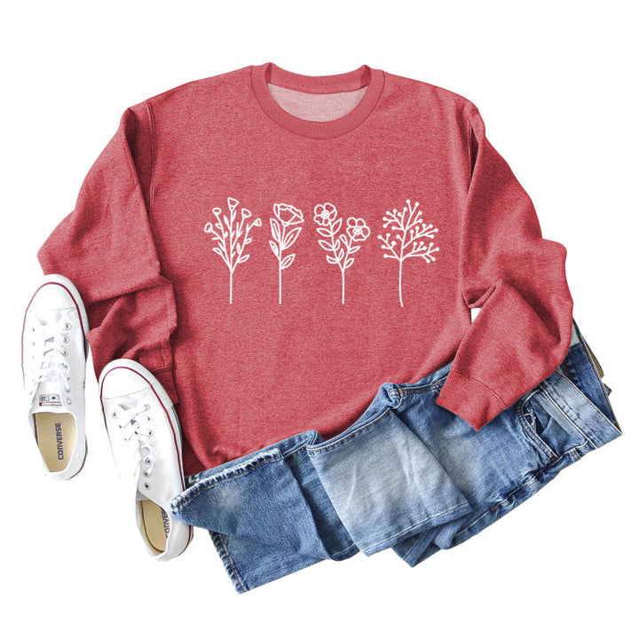 Four Flowers Printed Casual Long Sleeve Sweatshirt