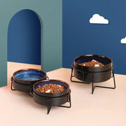 starry double cat food bowls with iron stand - MRSLM