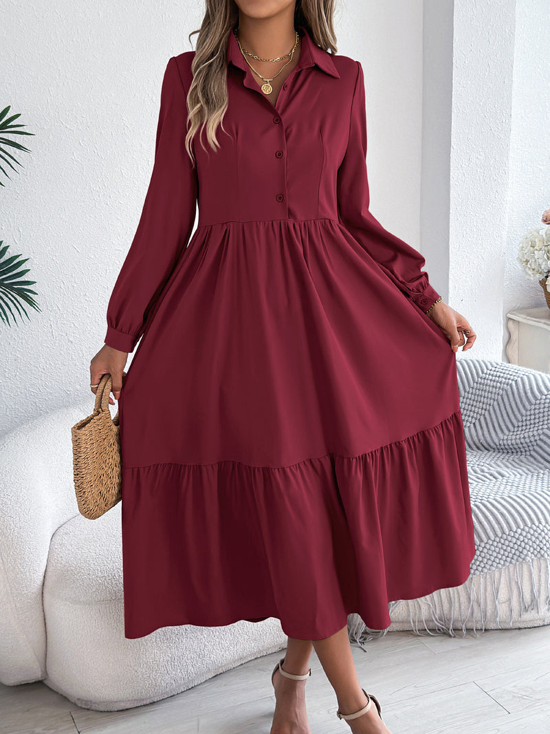 lapel loose ruffled shirt dress, view 6 - MRSLM