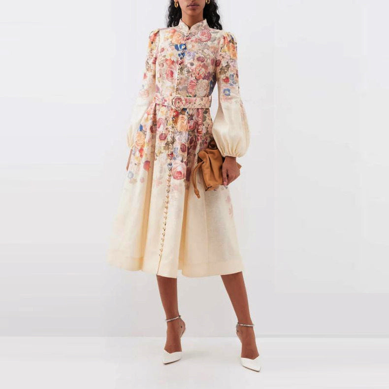 stand collar geometric print dress - MRSLM