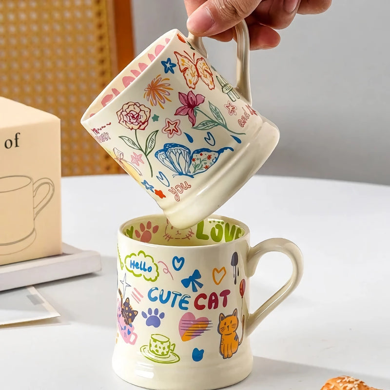370ml French flower printed ceramic mug, view 5 - MRSLM