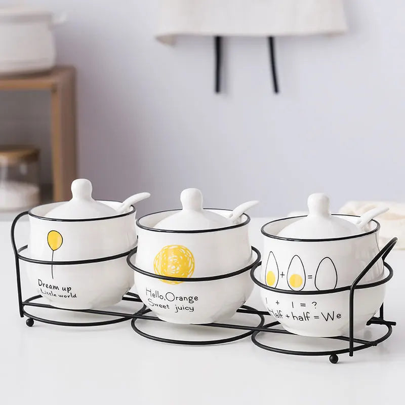 Ceramic spice jar set with spoon and lid, view 4 - MRSLM