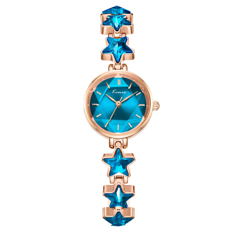 ladies rose gold stretch bracelet quartz watch, view 7 - MRSLM