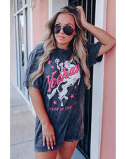 retro letter print round neck mid-length tee, view 7 - MRSLM