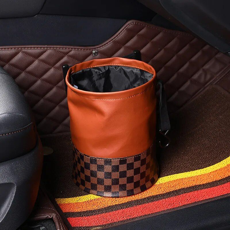 Foldable leather car trash can, view 3 - MRSLM