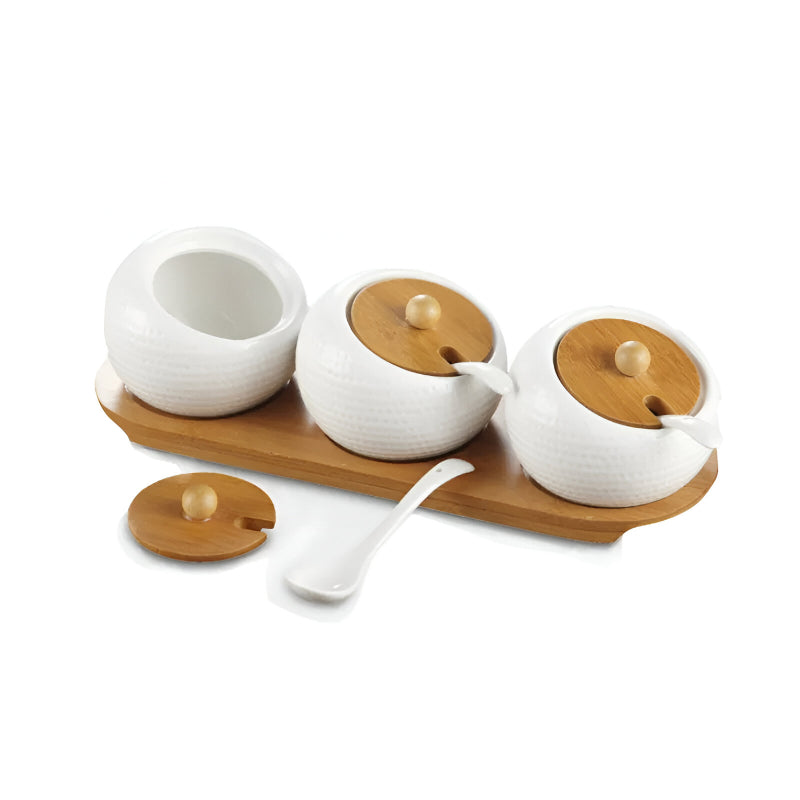 ceramic storage jar set with bamboo tray - MRSLM