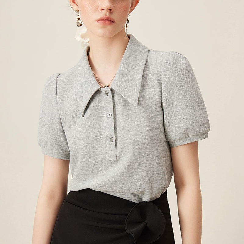striped polo-neck puff sleeve tee, view 2 - MRSLM