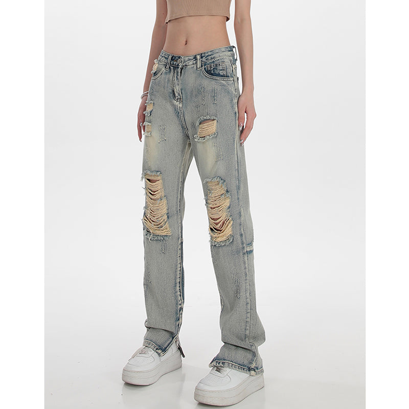 High waist ripped straight jeans for women, view 7 - MRSLM