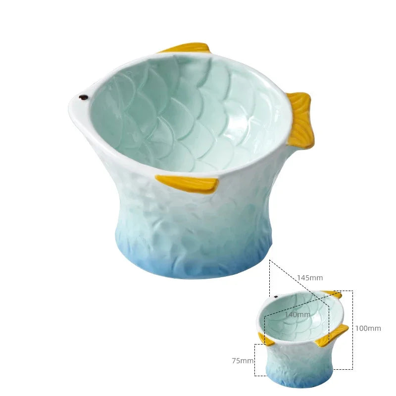 fish-shaped ceramic pet feeding bowl, view 5 - MRSLM
